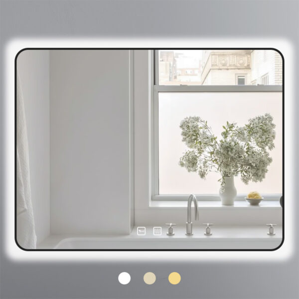 Gương chữ nhật 60x80 cm led 3 màu khung nhôm đen