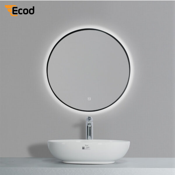 Gương tròn 6060 led khung đen