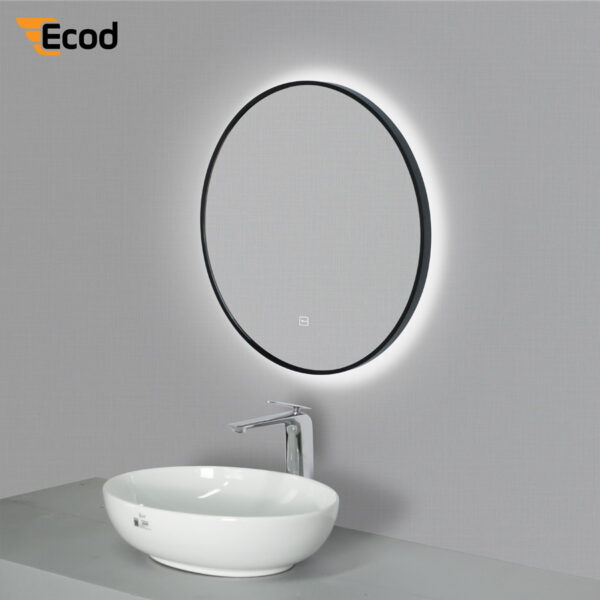 Gương tròn 6060 led khung đen