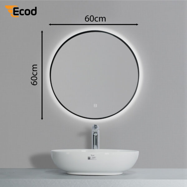 Gương tròn 6060 led khung đen