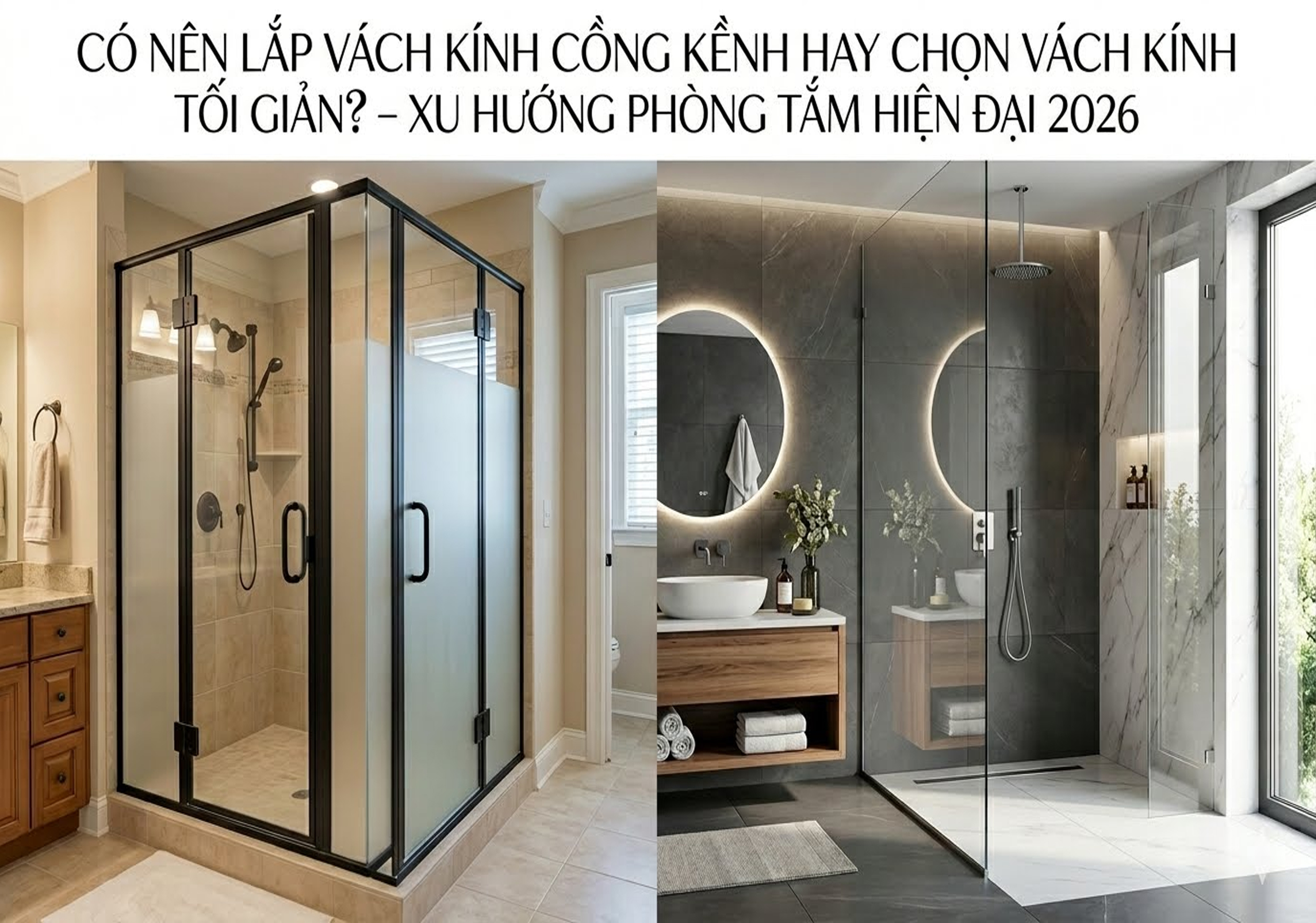 Vách kính tối giản hay cồng kềnh? Xu hướng phòng tắm 2026